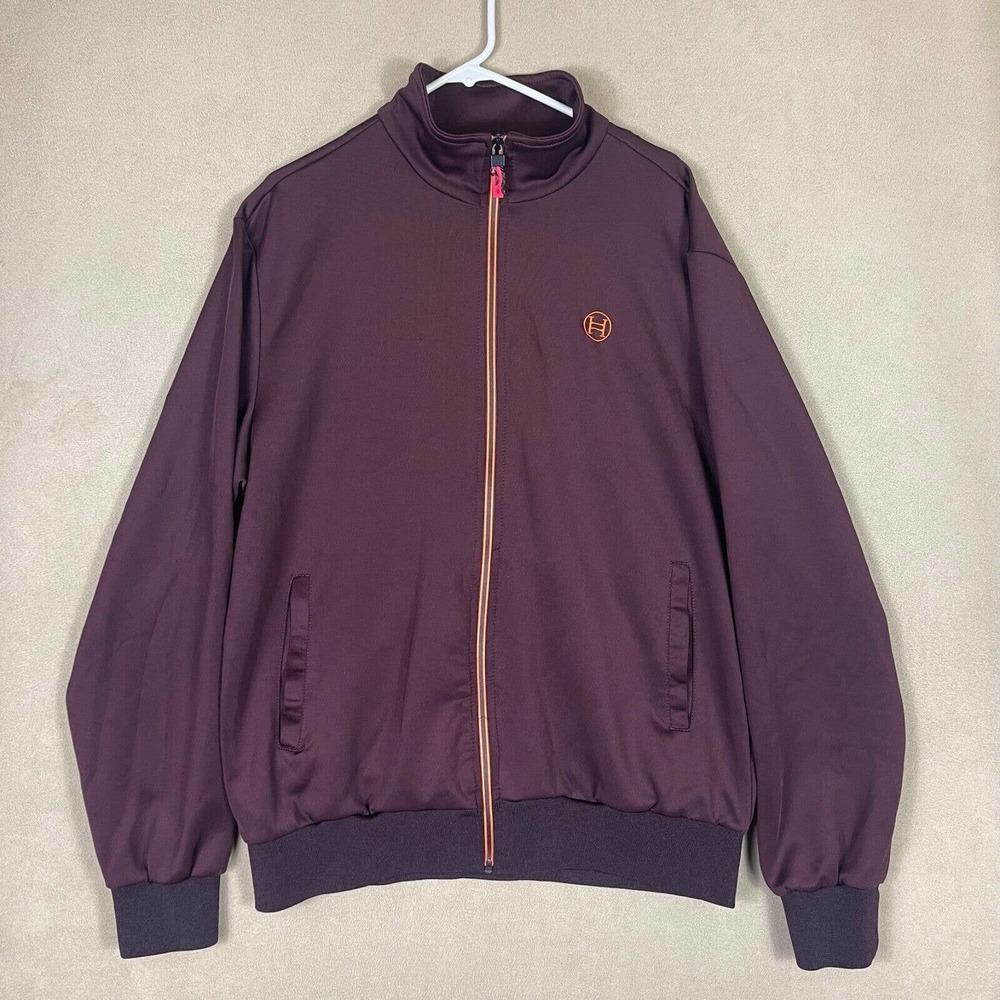 Pavini Mens XXL Dark Purple Full Zip Long‎ Sleeve Sweatshirt Pockets Mock Neck